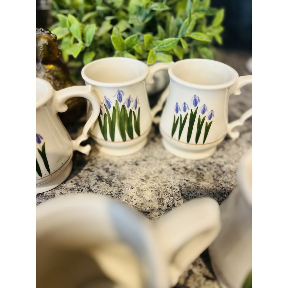 White Floral Pottery Coffee Mugs Marked Chartstone USA Set Of 6 Tea Cup - Picture 5 of 11
